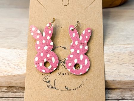 Pink Doodle Dot Bunny Leather Earrings Supply