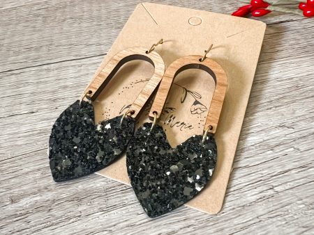 Bianca Black Glitter Heart & Arch Earrings For Sale