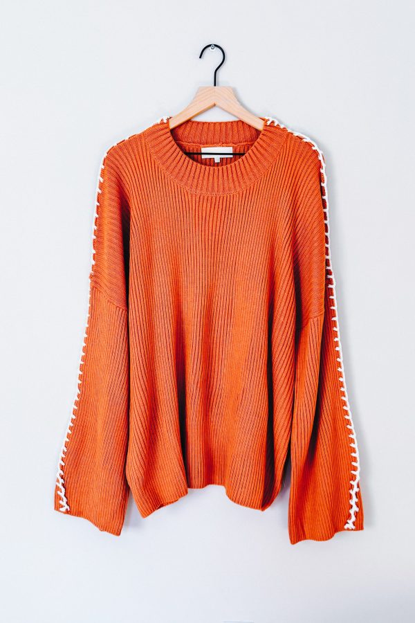 All I Got Rib Knit Stitch Detail Sweater • Rust Online Sale