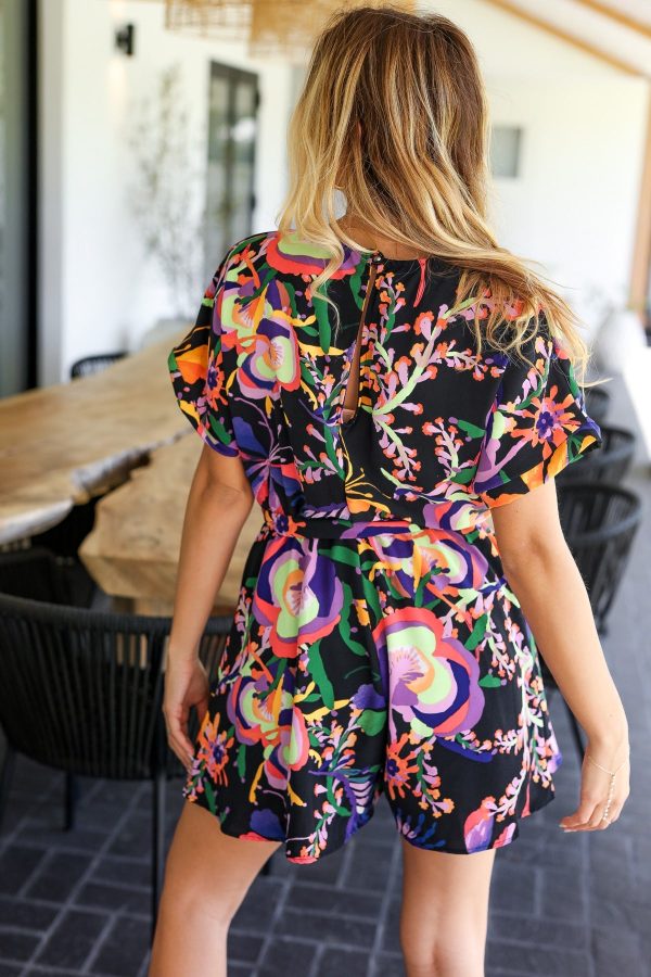 Live For Today Floral Surplice Woven Romper For Discount