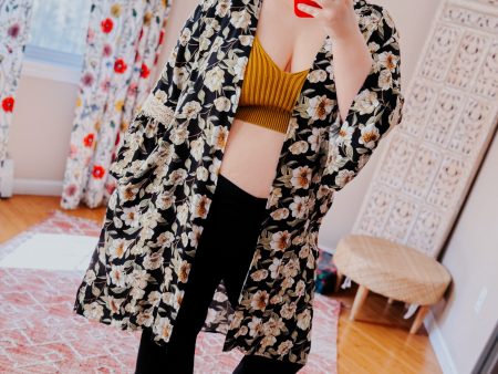 Bring Me Flowers Floral Print 3 4 Bell Sleeve Duster Cheap