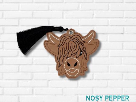 Highland Cow bookmark bag tag ornament machine embroidery file DIGITAL DOWNLOAD For Cheap