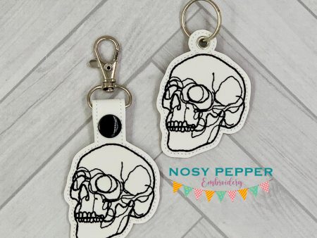 Simple Skull snap tab and eyelet fob machine embroidery file (single and multi files included) DIGITAL DOWNLOAD Discount