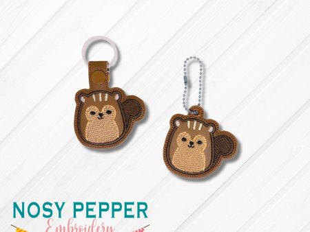 Squirrel Squishy snap tab and eyelet fob machine embroidery file (single and multi files included) DIGITAL DOWNLOAD on Sale