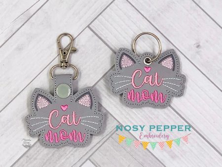 Cat Mom snap tab and eyelet fob machine embroidery file (single and multi files included)  DIGITAL DOWNLOAD Online Hot Sale